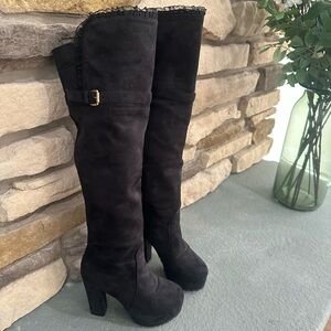 Black Suede Knee-High Boots